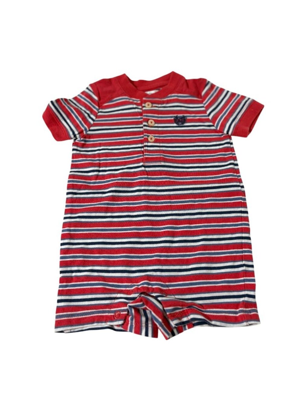 Chaps Boys Infant Baby Size 3 months red white striped 1 piece romper shorts out